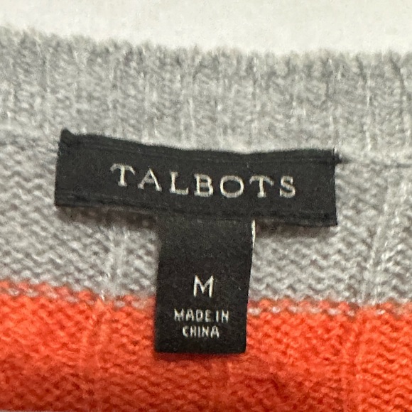Talbots Lambswool Blend Women’s Grey Orange Striped Sweater Size Medium - Picture 5 of 6
